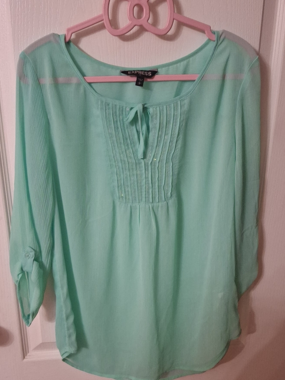 Express Mint Green Pintuck Peasant Blouse NWOT Size S